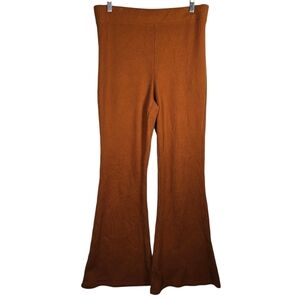 Aerie Women's High Waisted Waffle Knit Pull On Flare Pants Rust Size Large